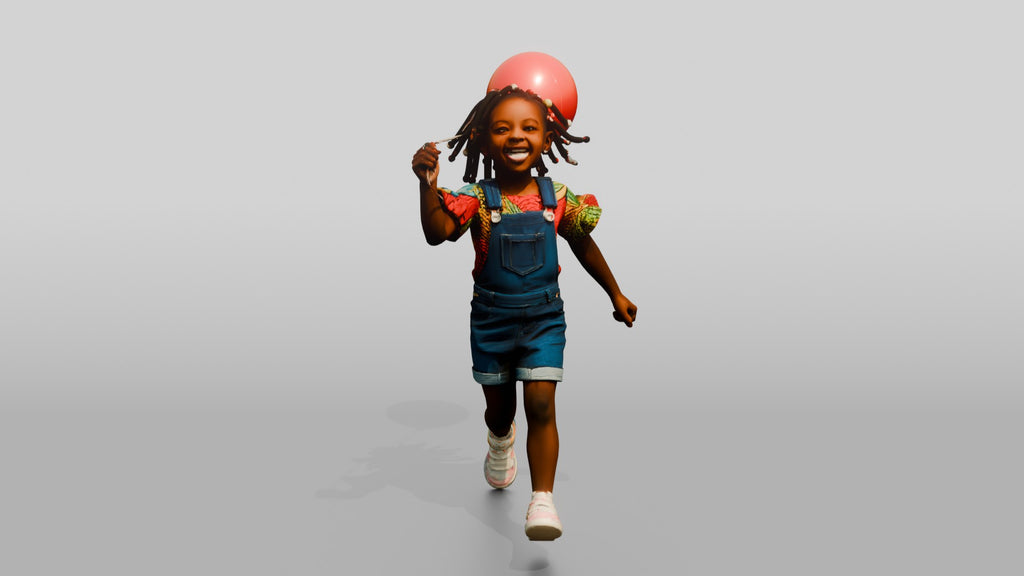 African Girl Running with a Red Balloon