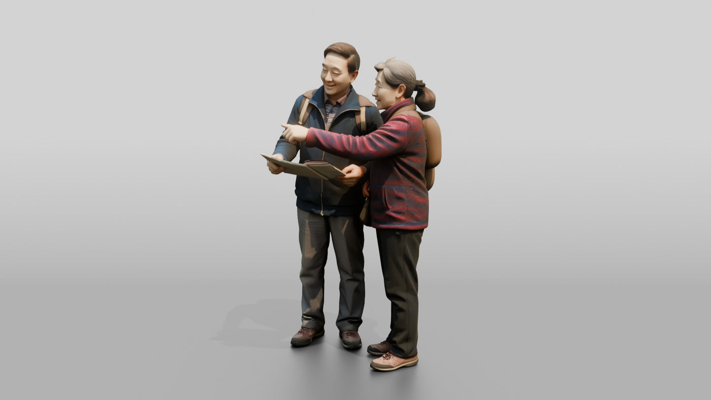Elderly Couple Pointing at Landmark