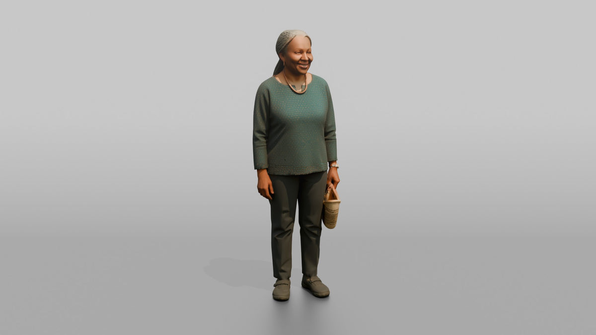 Woman Customer Carrying A Small Woven Basket - 3D character model
