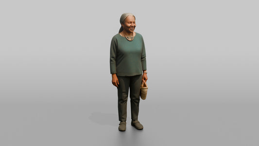 Woman Customer Carrying A Small Woven Basket - 3D character model