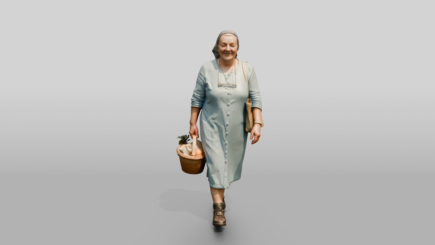 Elderly Stocky Croatian Woman Carrying a Shopping Basket