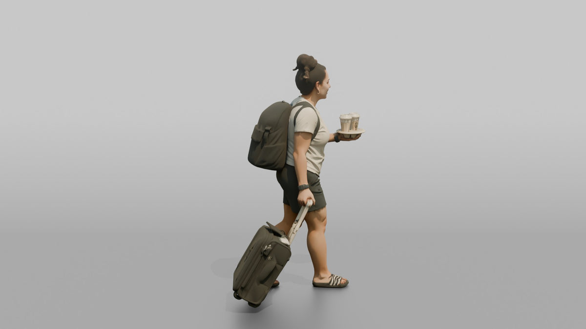 Traveler Carrying Coffee To The Gate - 3D character model, view 2