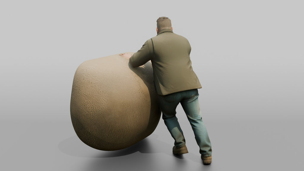 Farmer Rolling Large Round Hay Bale