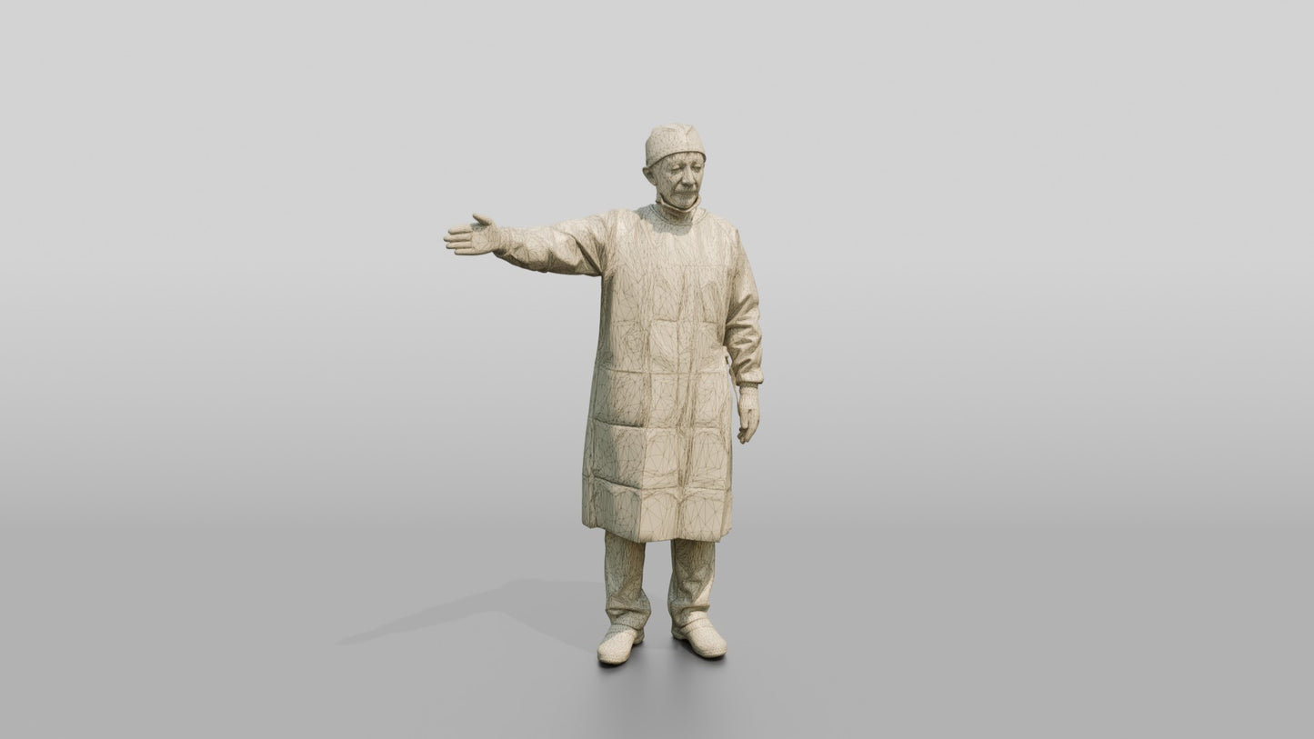 Older East Asian Man Doctor with Arm Extended