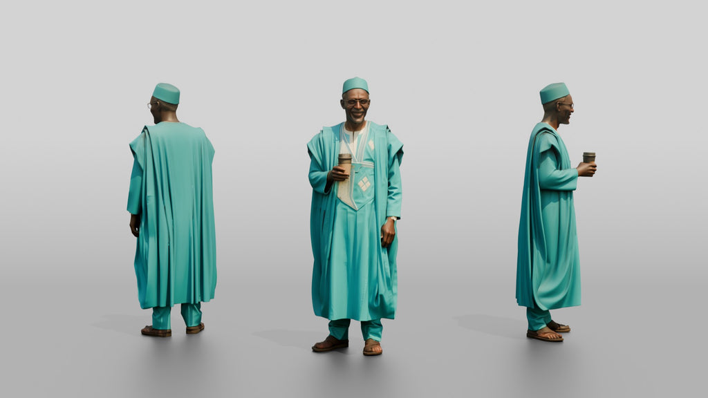 Elderly African Man in a Turquoise Grand Boubou