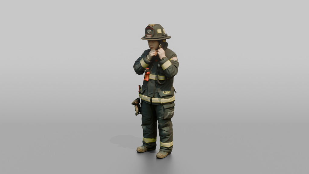 Firefighter Woman Adjusting the Chin Strap on Her Turnout Helmet