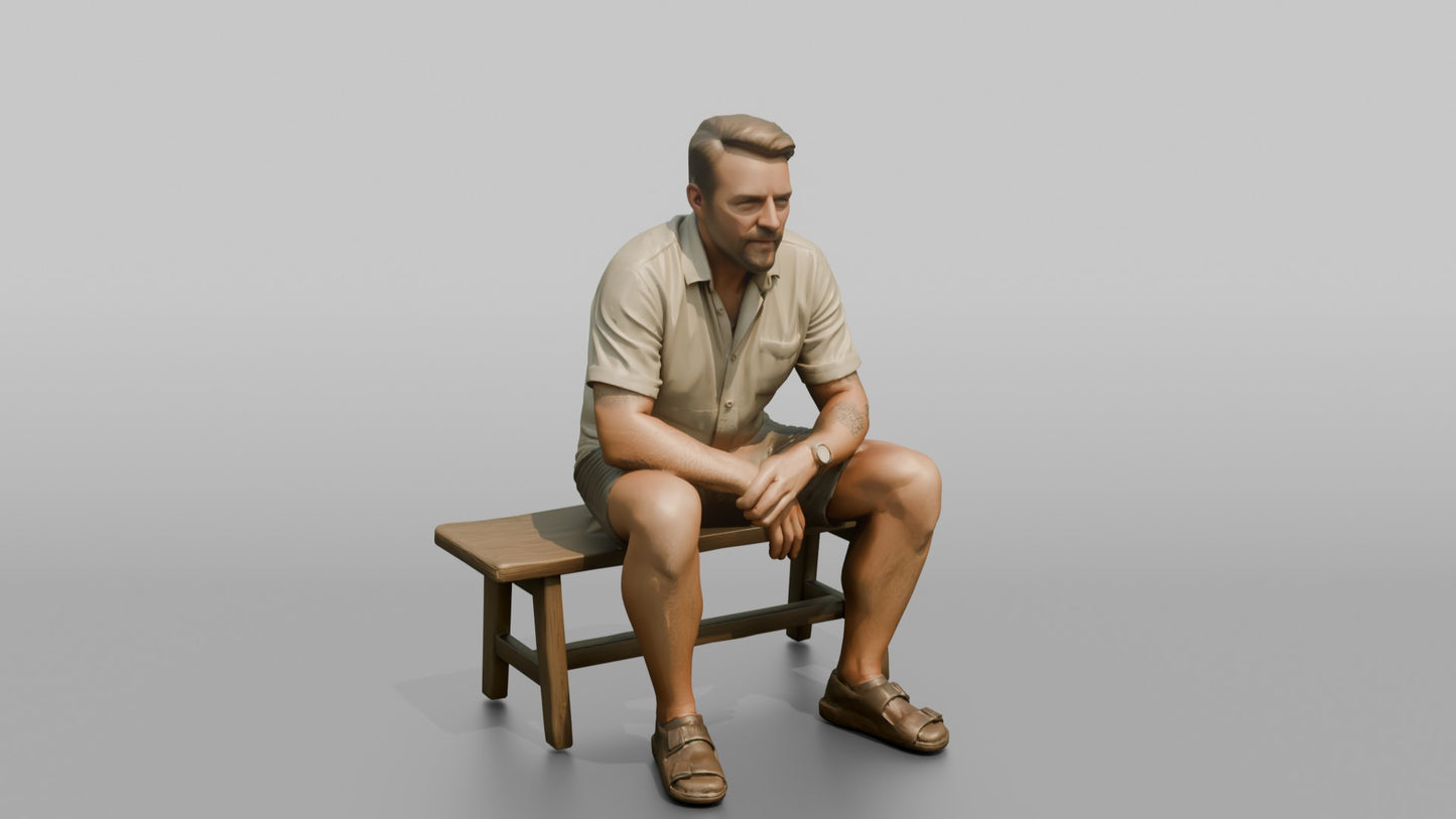 Scandinavian Man Sitting Relaxed on a Bench