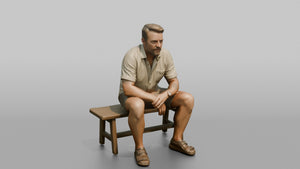 Scandinavian Man Sitting Relaxed on a Bench - 3D character model, view 1