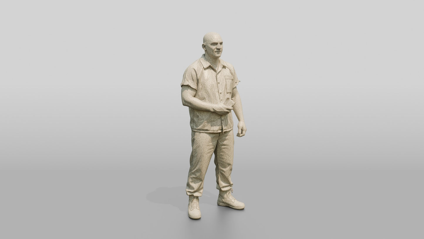 White Male Prisoner in a Grey Uniform