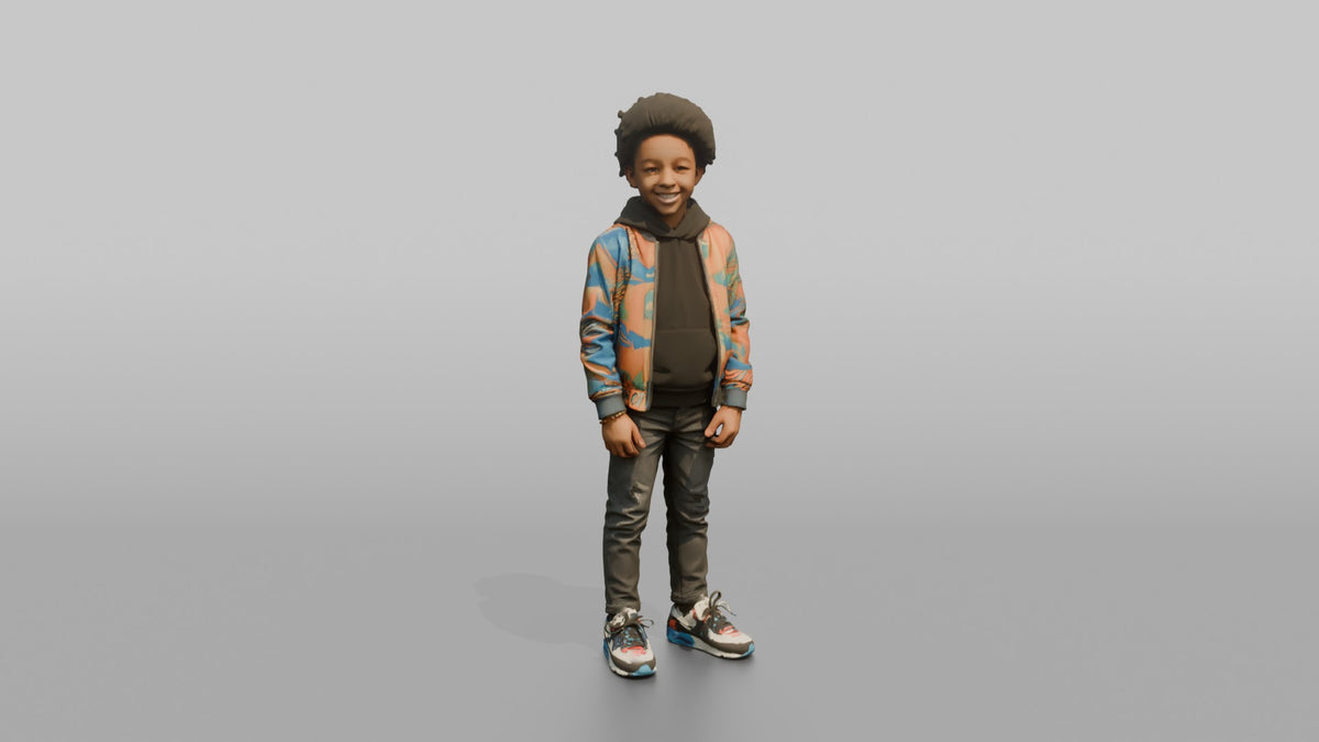 African Boy in Colorful Bomber Jacket and Sneakers - 3D character model, view 5
