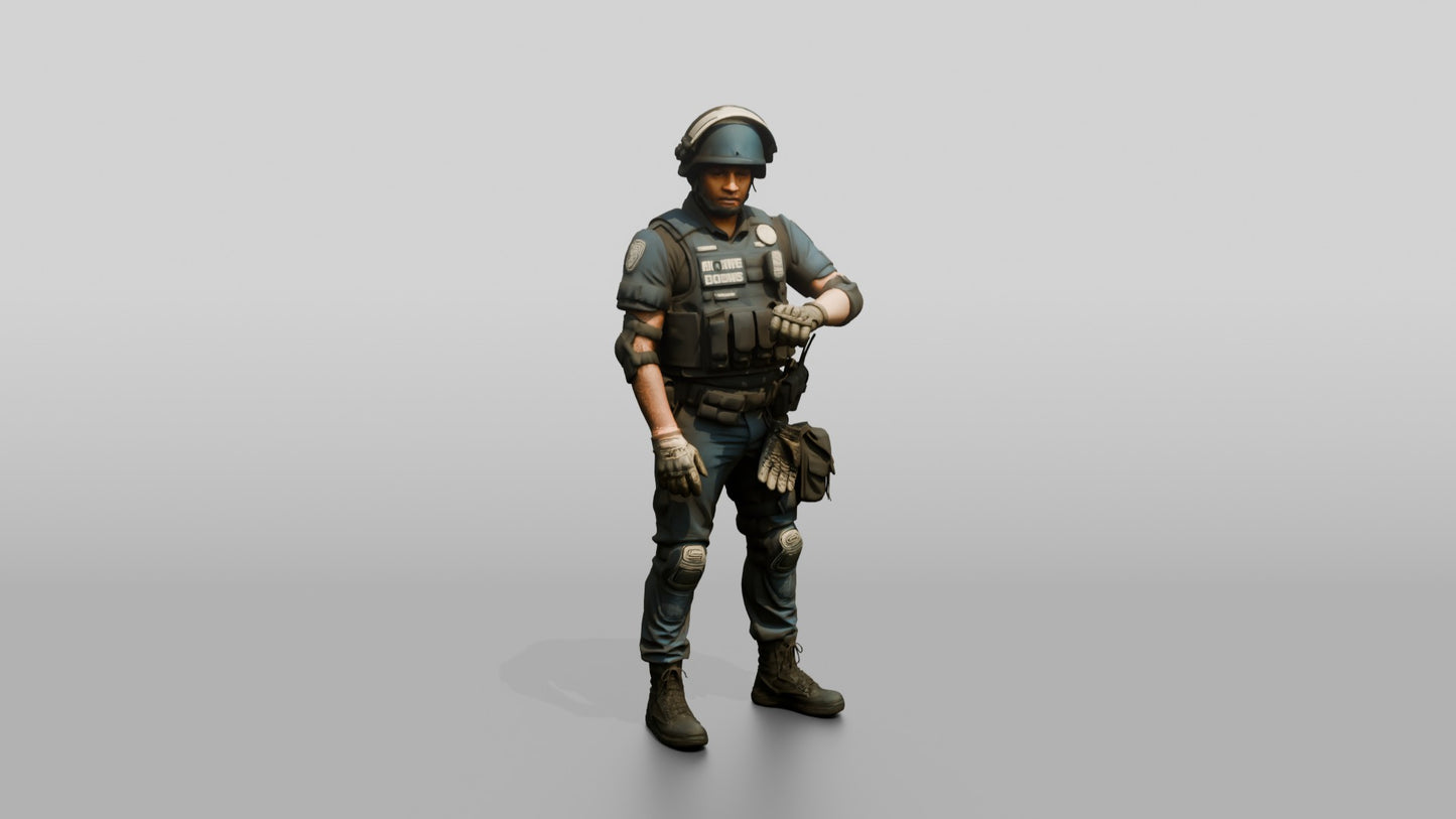 Riot Police Officer Standing in Tactical Gear