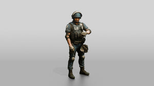 Riot Police Officer Standing in Tactical Gear - 3D character model, view 1