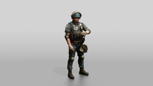 Riot Police Officer Standing in Tactical Gear - 3D character model, view 1
