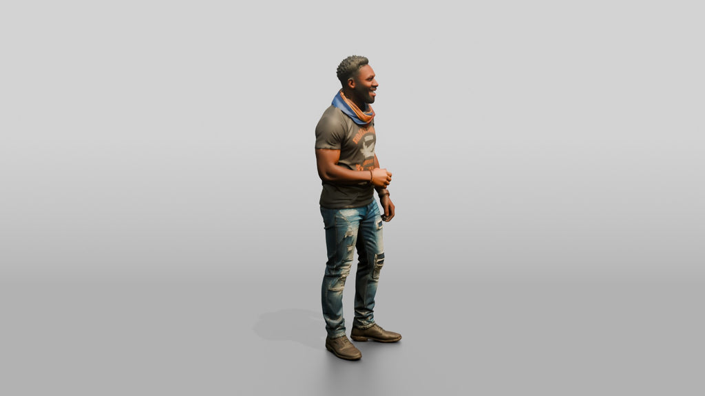 Muscular African Man Laughing in Distressed Jeans