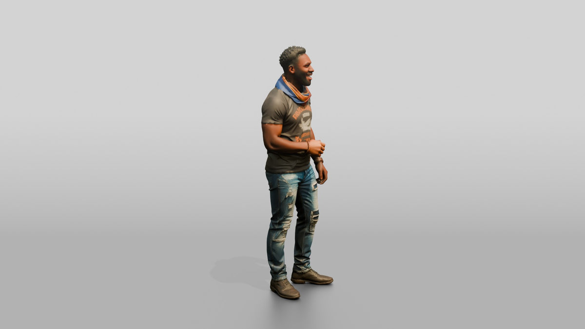 Muscular African Man Laughing in Distressed Jeans - 3D character model, view 2