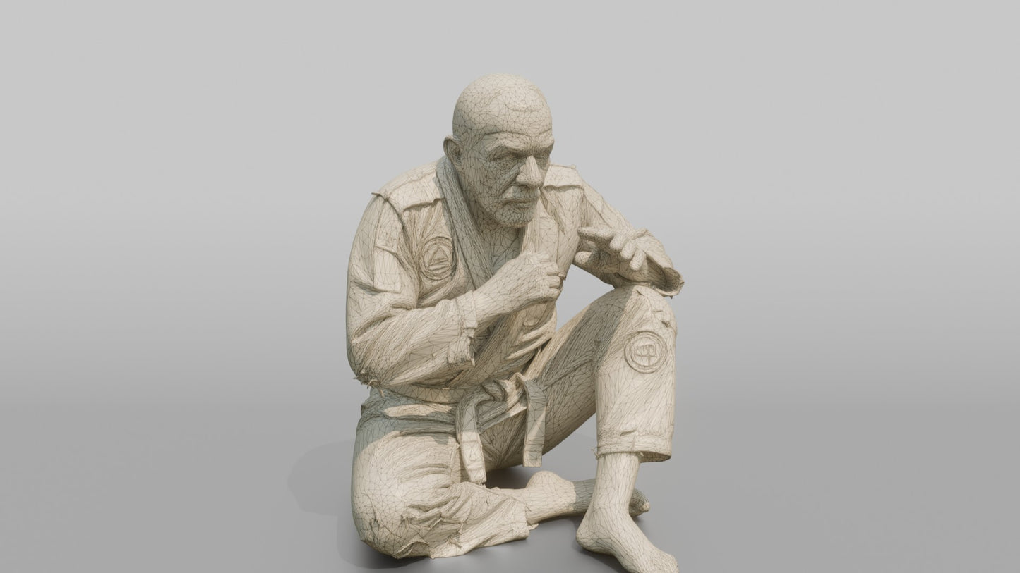 BJJ Fighter Crouched Open-guard Defensive Stance