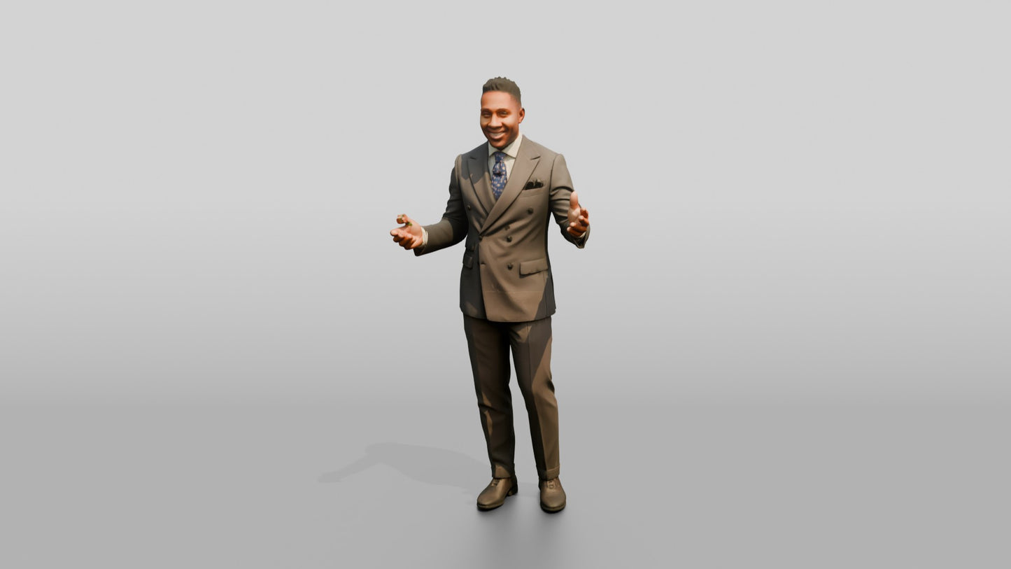 Businessman Gesturing in a Tan Suit