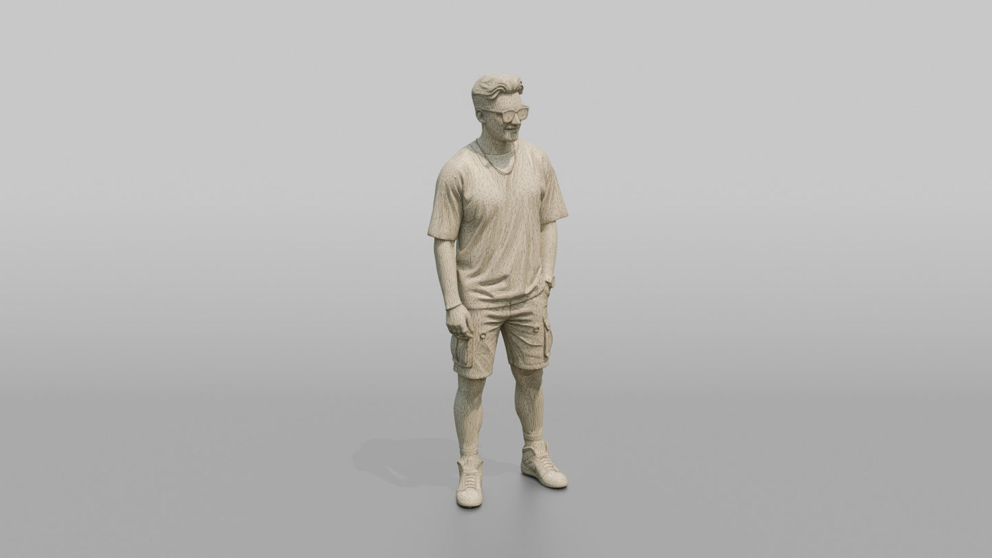 British Man Posing in an Oversized T-Shirt and Cargo Shorts