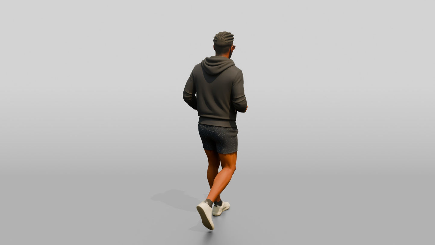 African-American Man Moving Actively in Zip-Up Hoodie
