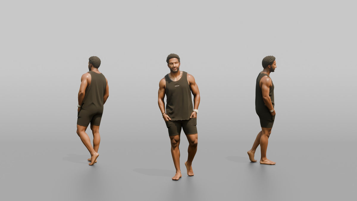 Fitness Influencer Man Standing With A Slight Lean, Hands In Pockets - 3D character model, view 1