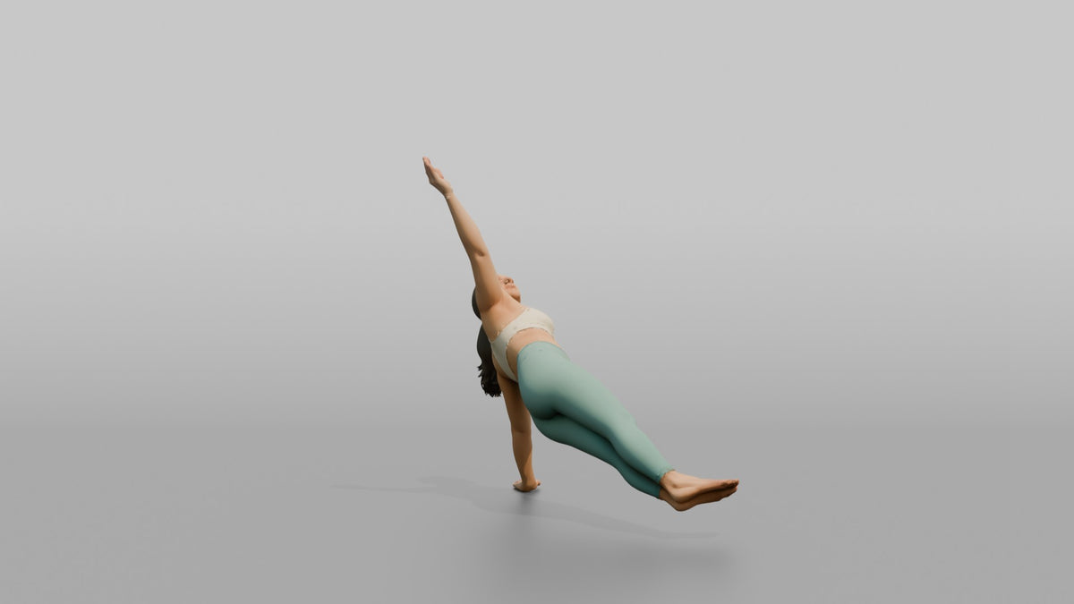 Bodyweight Athlete Woman Holding A Side Plank - 3D character model, view 3