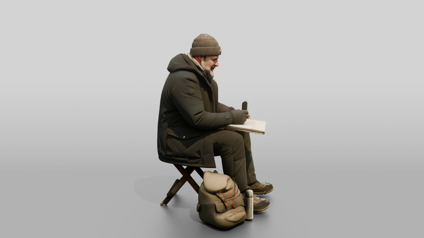 Norwegian Man Sketching a Winter Landscape