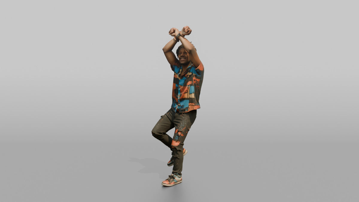 Patron Woman Dancing With Both Arms Crossed Overhead, Colorful Streetwear - 3D character model, view 4
