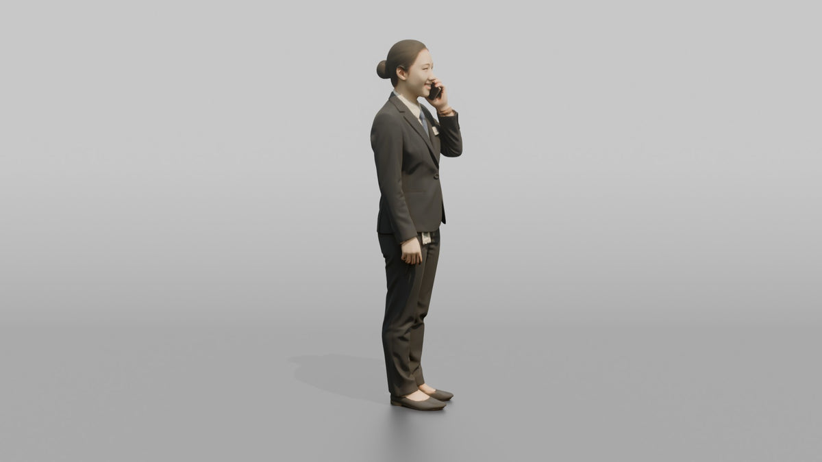 Receptionist Man Holding A Phone To Their Ear - 3D character model, view 2