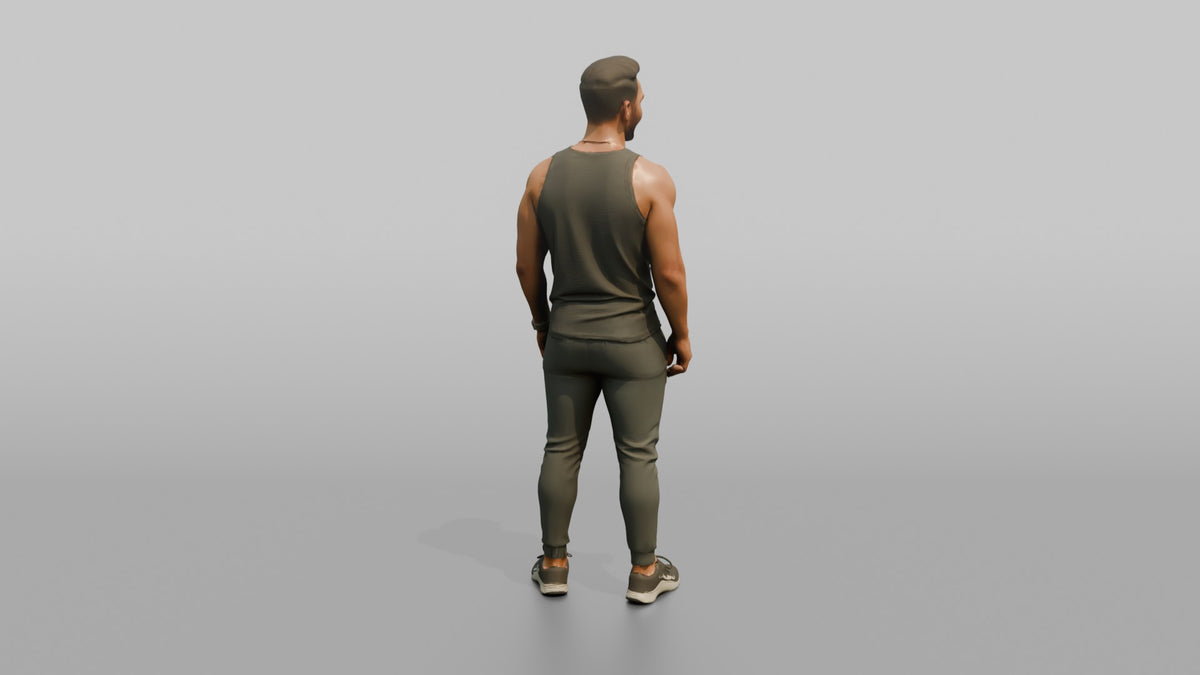 Fitness Influencer Man Standing With A Confident Stance, Hands Loosely At Sides - 3D character model, view 3