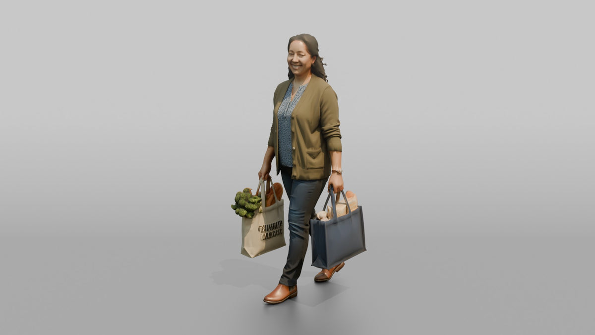 Mother Carrying A Shopping Bag In Each Hand - 3D character model, view 4