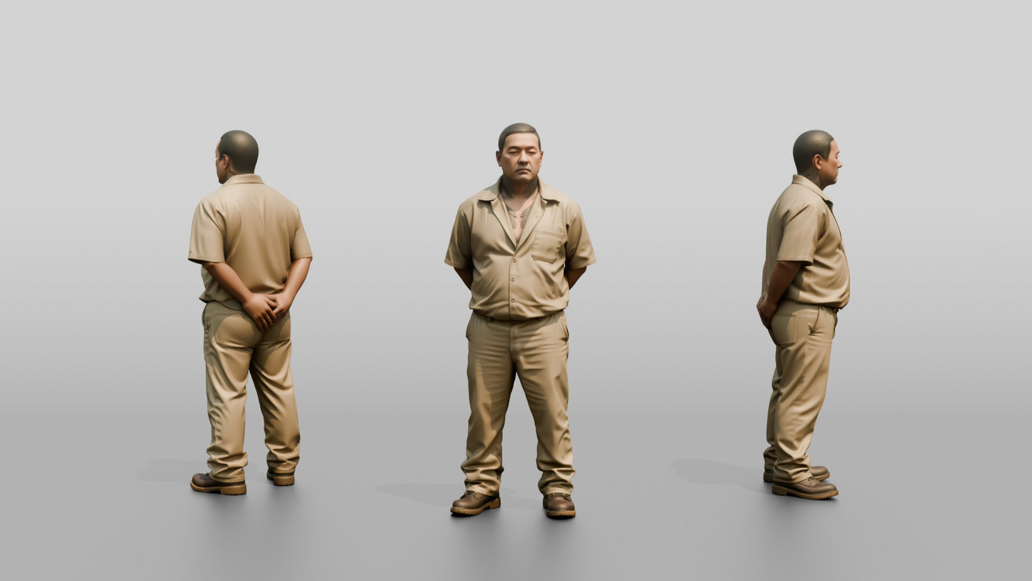 East Asian Male Prisoner in a Khaki Uniform