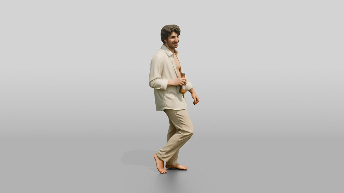 Man Holding a Beer in a White Shirt - 3D character model, view 1