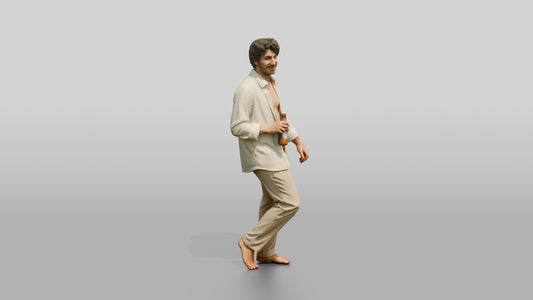 Man Holding a Beer in a White Shirt - 3D character model, view 1