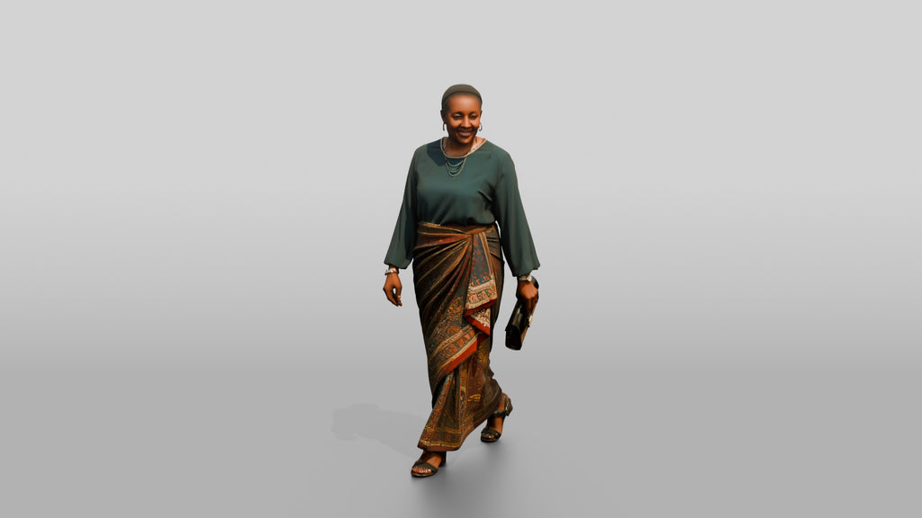 Curvy African Woman in a Printed Wrap Dress Carrying a Briefcase