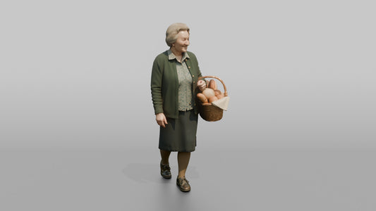Grandmother Carrying A Wicker Basket Of Fresh Bread - 3D character model