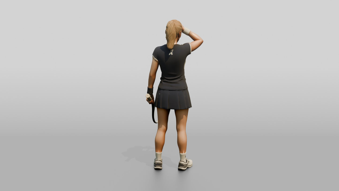 Female Tennis Player Wiping Sweat Between Points