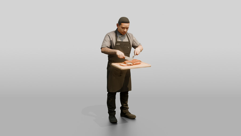 Line Cook Carving Roast Pork Belly