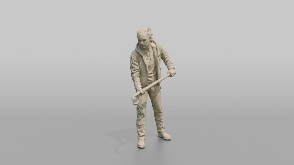 Farmer Pitchforking Dry Hay Into Pile - wireframe topology preview
