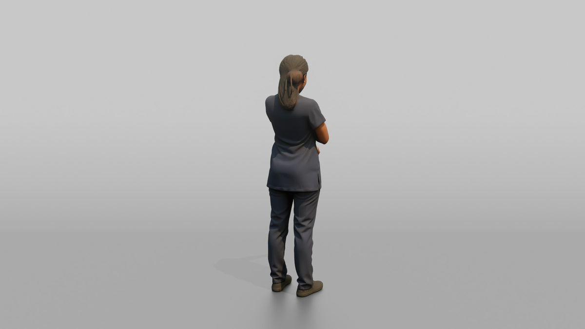 Massage Therapist Woman Adjusting The Sleeve Of A Spa Uniform - 3D character model, view 3