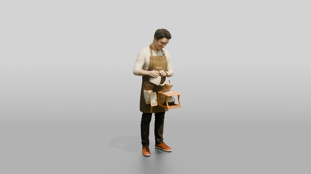 East Asian Barista Pouring Over Coffee