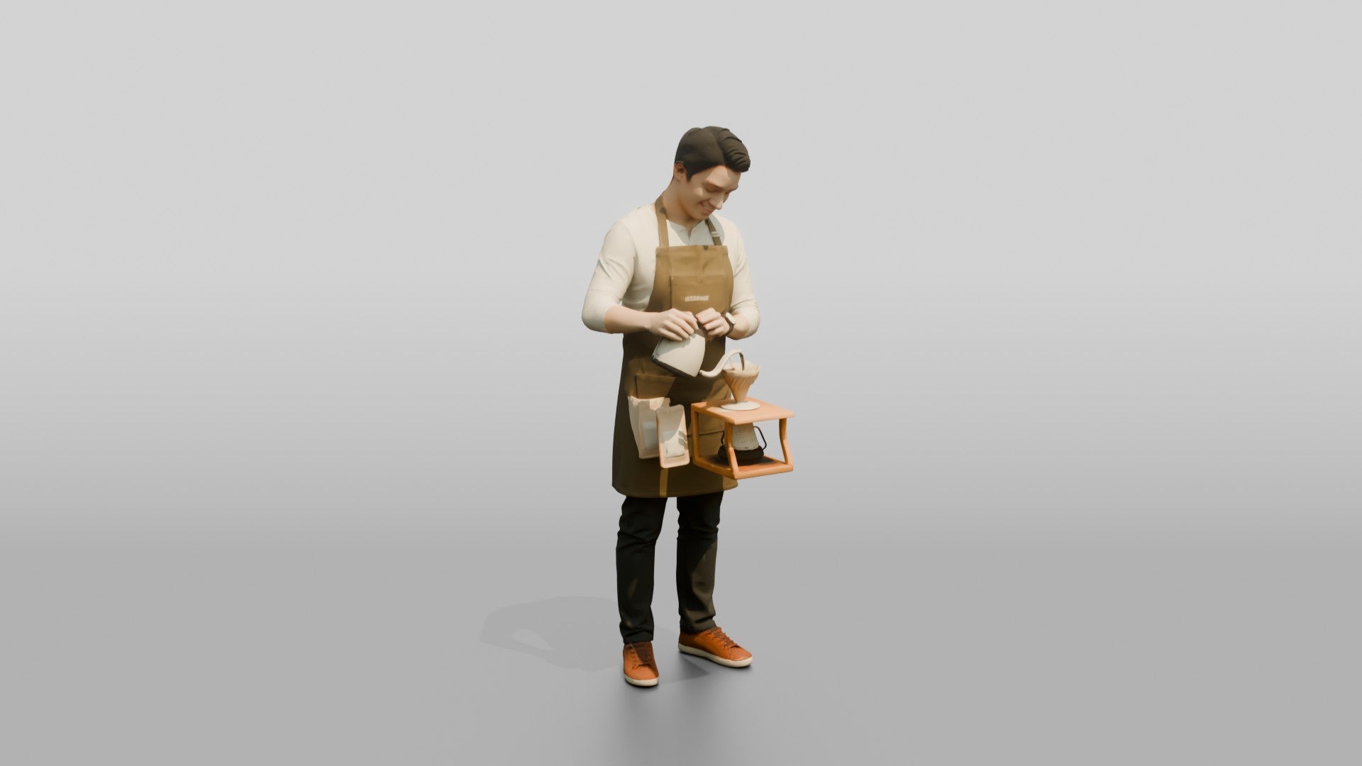East Asian Barista Pouring Over Coffee