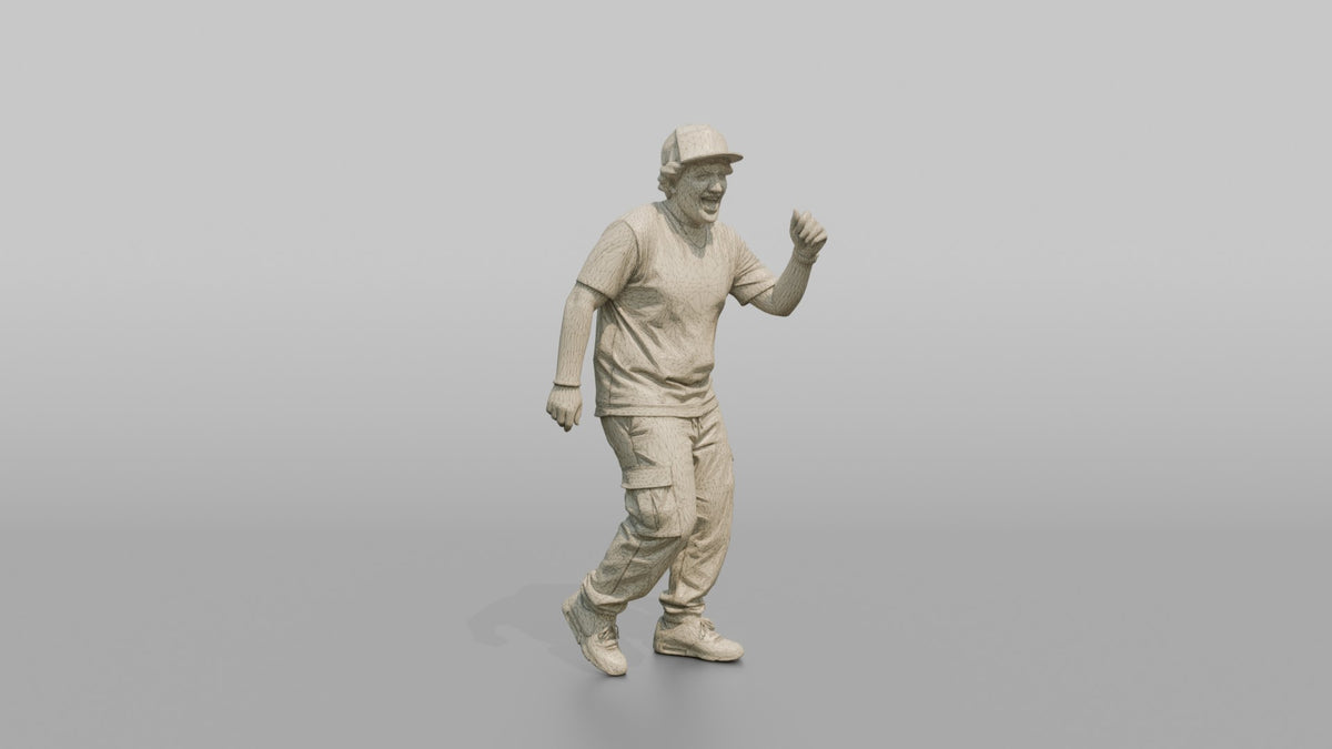 Patron Man Wearing A Bright Neon Cap Backwards, Energetic Pose - wireframe topology preview