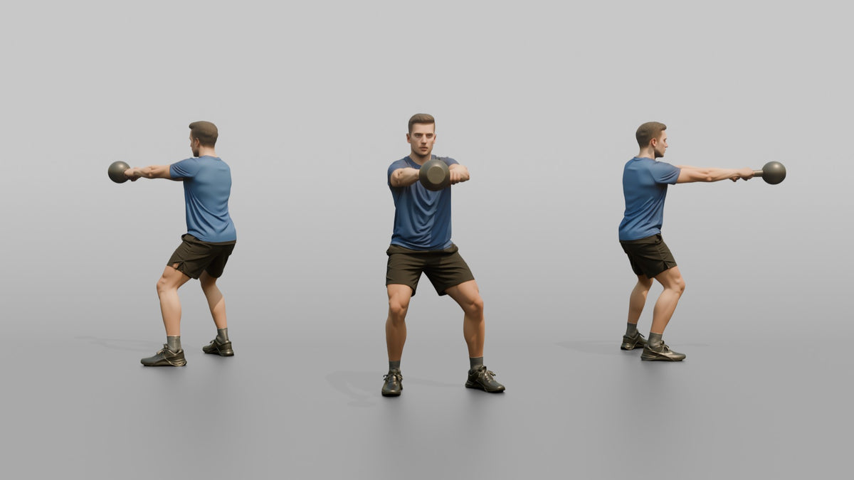 Weightlifter Man Performing A Kettlebell Swing - 3D character model, view 1