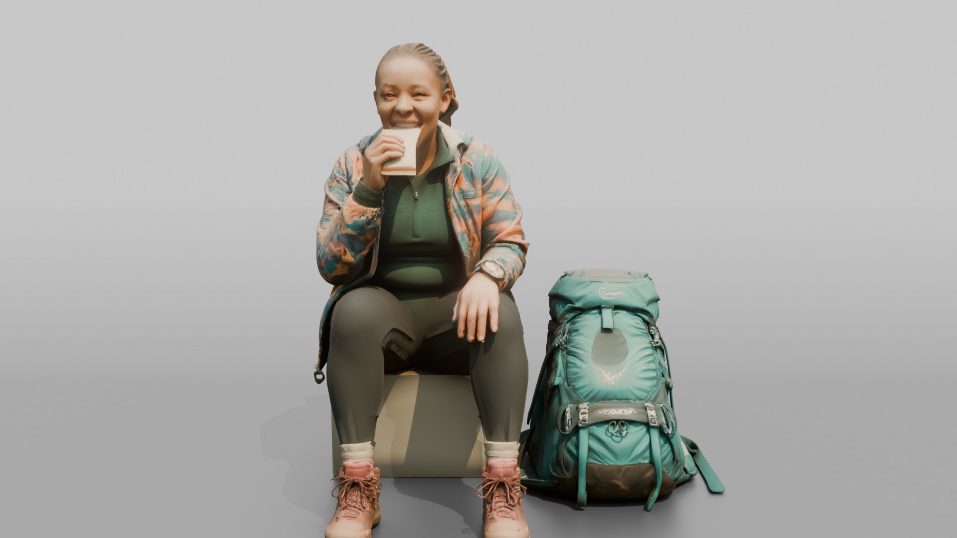 Hiker Sitting and Eating an Energy Bar