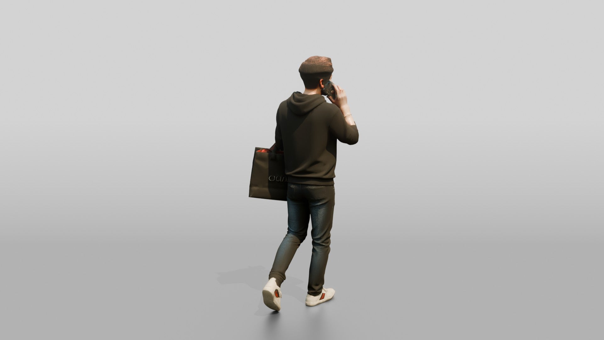 Young Chinese Man Shopping and Talking on Phone