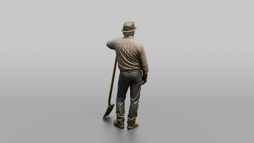 Farmer Leaning On Long Wooden Shovel