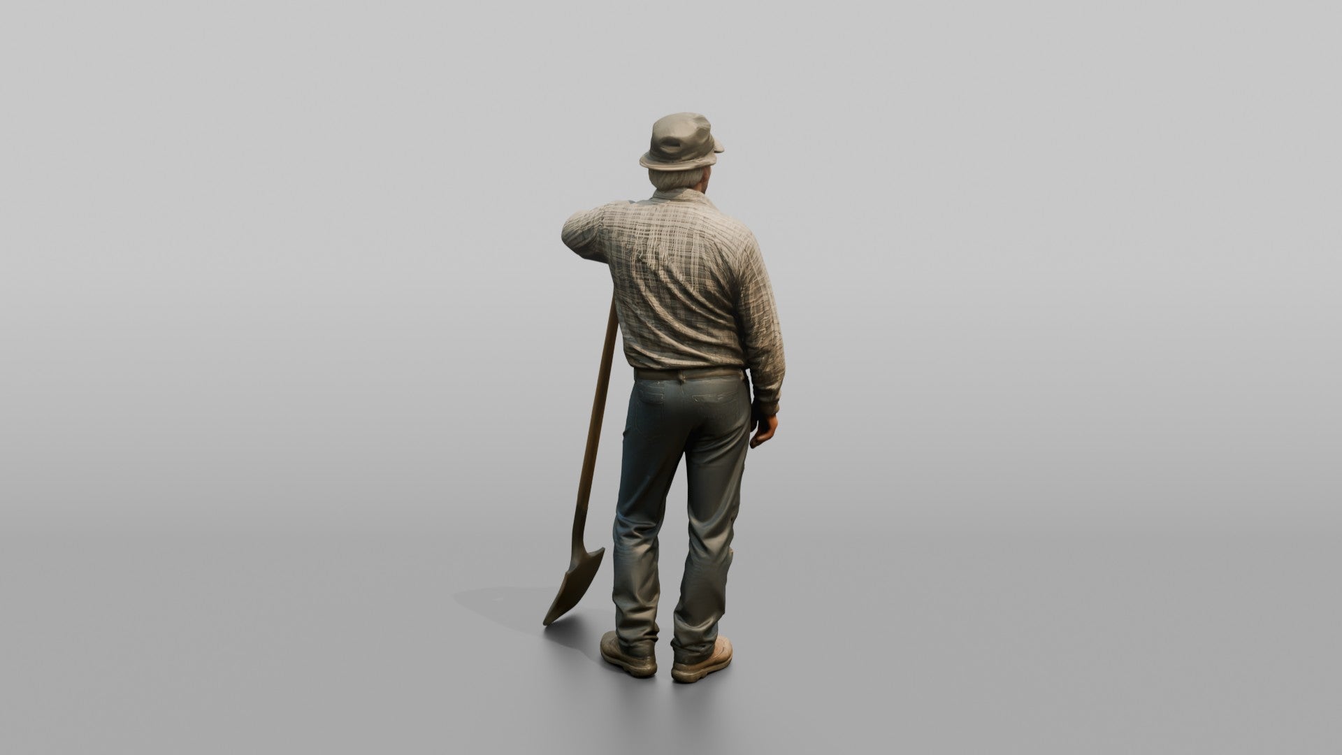 Farmer Leaning On Long Wooden Shovel