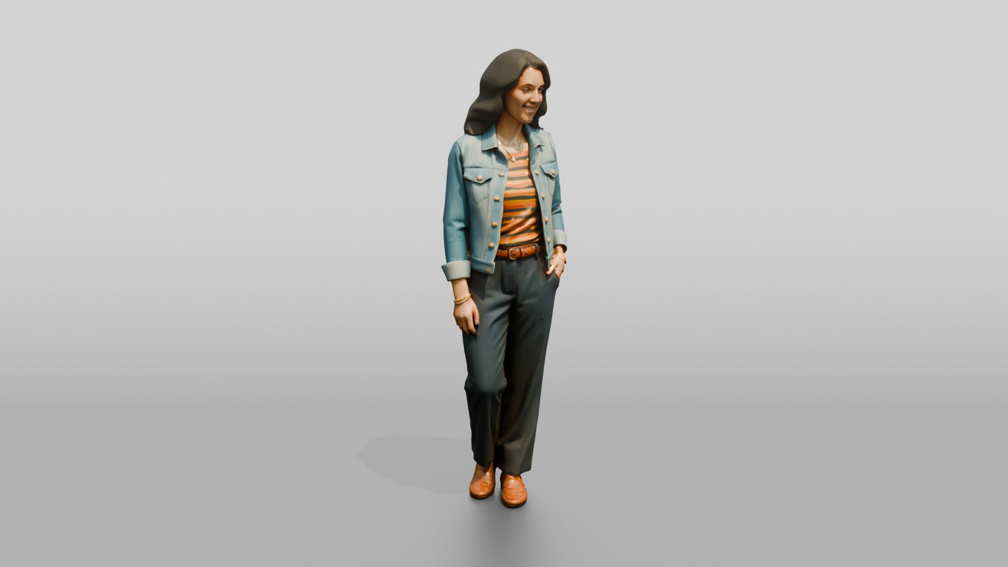 Colombian Woman in Denim Jacket & Sweater