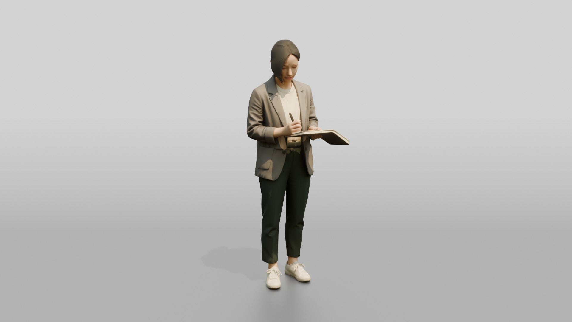 Chinese Woman in Blazer Writing in Notebook