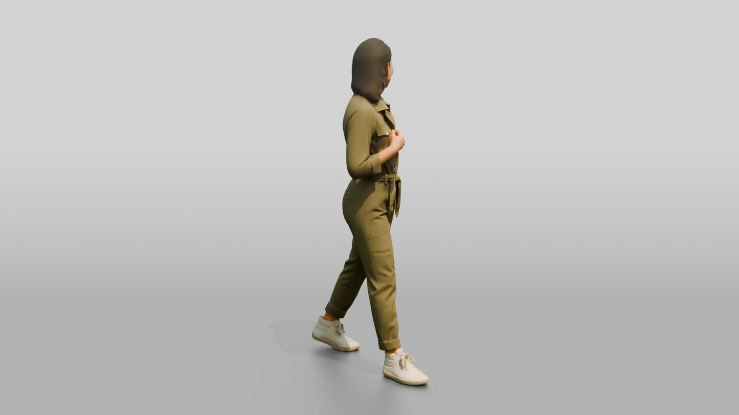 Woman Standing in an Olive Jumpsuit